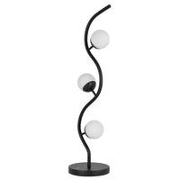 3 Light Table Lamp, Black Metal Wavy Base, Frosted White Glass, 32 Inch - BM351650
