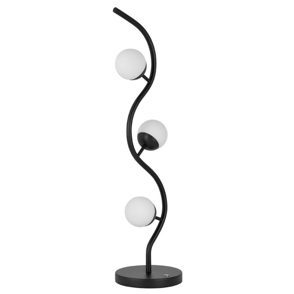3 Light Table Lamp, Black Metal Wavy Base, Frosted White Glass, 32 Inch - BM351650