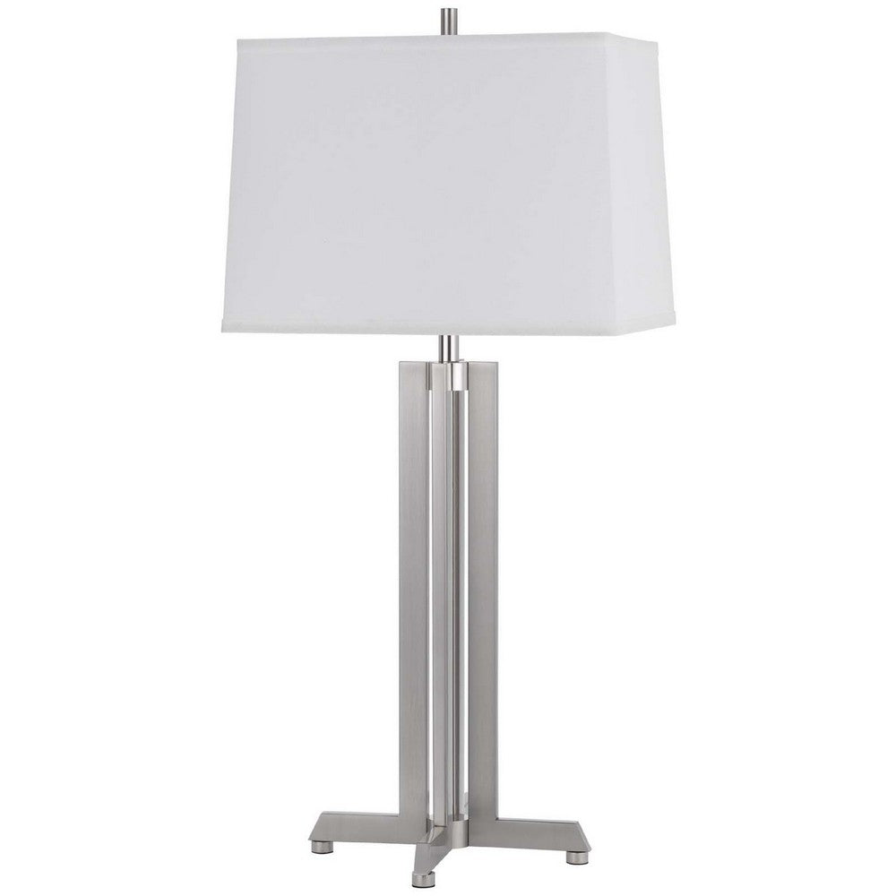 Liam Table Lamp, White Drum Shade, 30 Inch Brushed Steel Footed Base - BM351651