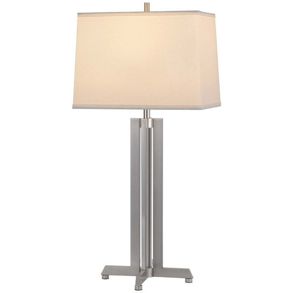 Liam Table Lamp, White Drum Shade, 30 Inch Brushed Steel Footed Base - BM351651
