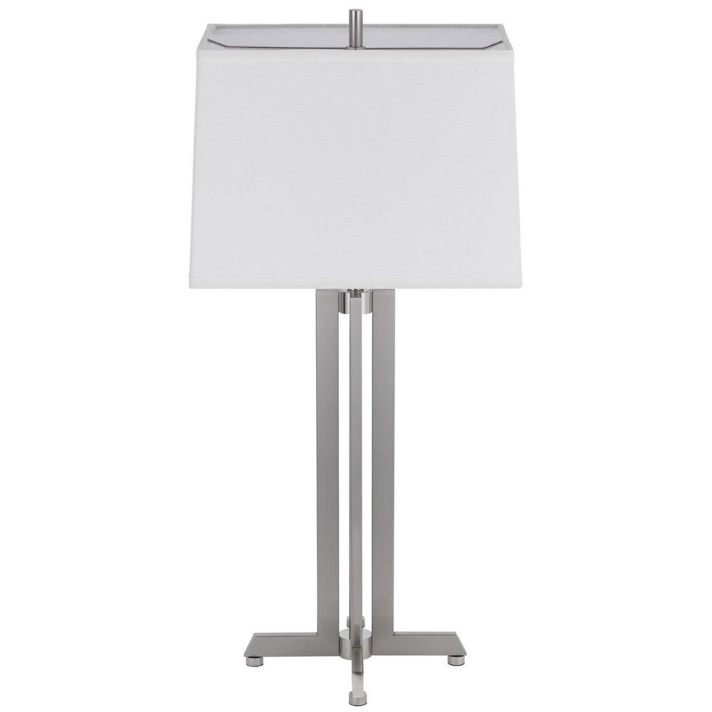Liam Table Lamp, White Drum Shade, 30 Inch Brushed Steel Footed Base - BM351651