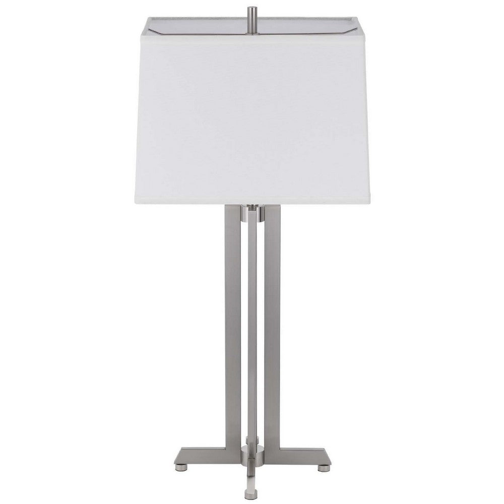 Liam Table Lamp, White Drum Shade, 30 Inch Brushed Steel Footed Base - BM351651