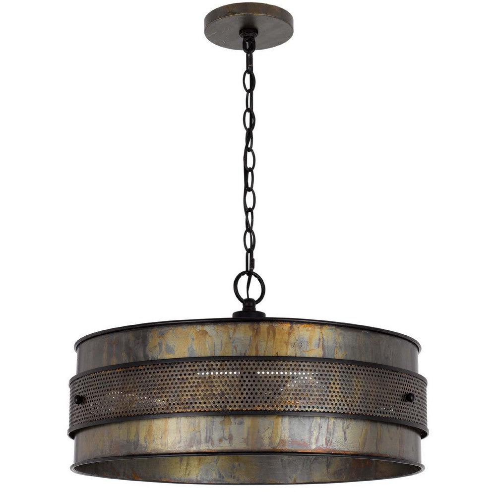 3 Light Chandelier, Industrial Drum Design, Aged Bronze Patina, 20 Inch - BM351653