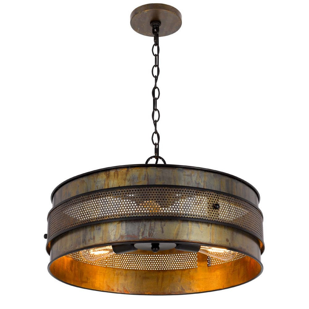 3 Light Chandelier, Industrial Drum Design, Aged Bronze Patina, 20 Inch - BM351653
