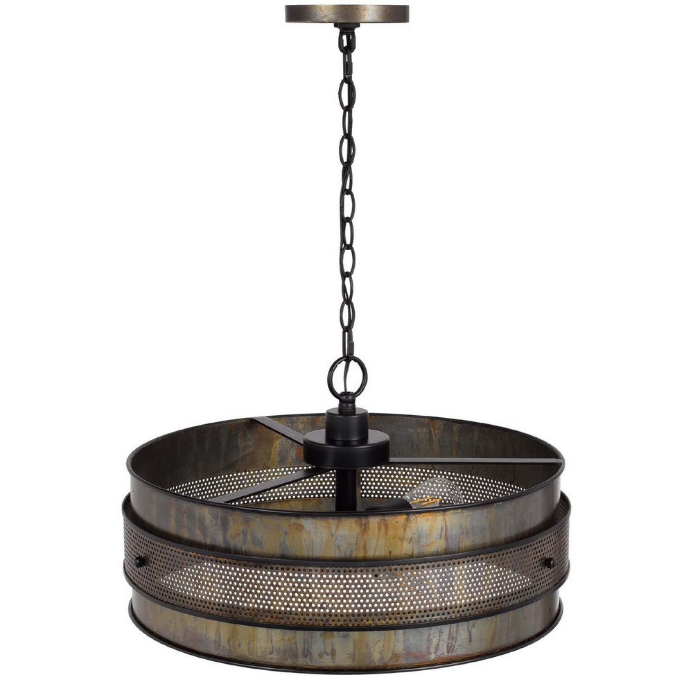 3 Light Chandelier, Industrial Drum Design, Aged Bronze Patina, 20 Inch - BM351653