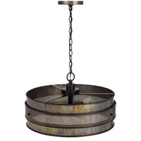 3 Light Chandelier, Industrial Drum Design, Aged Bronze Patina, 20 Inch - BM351653