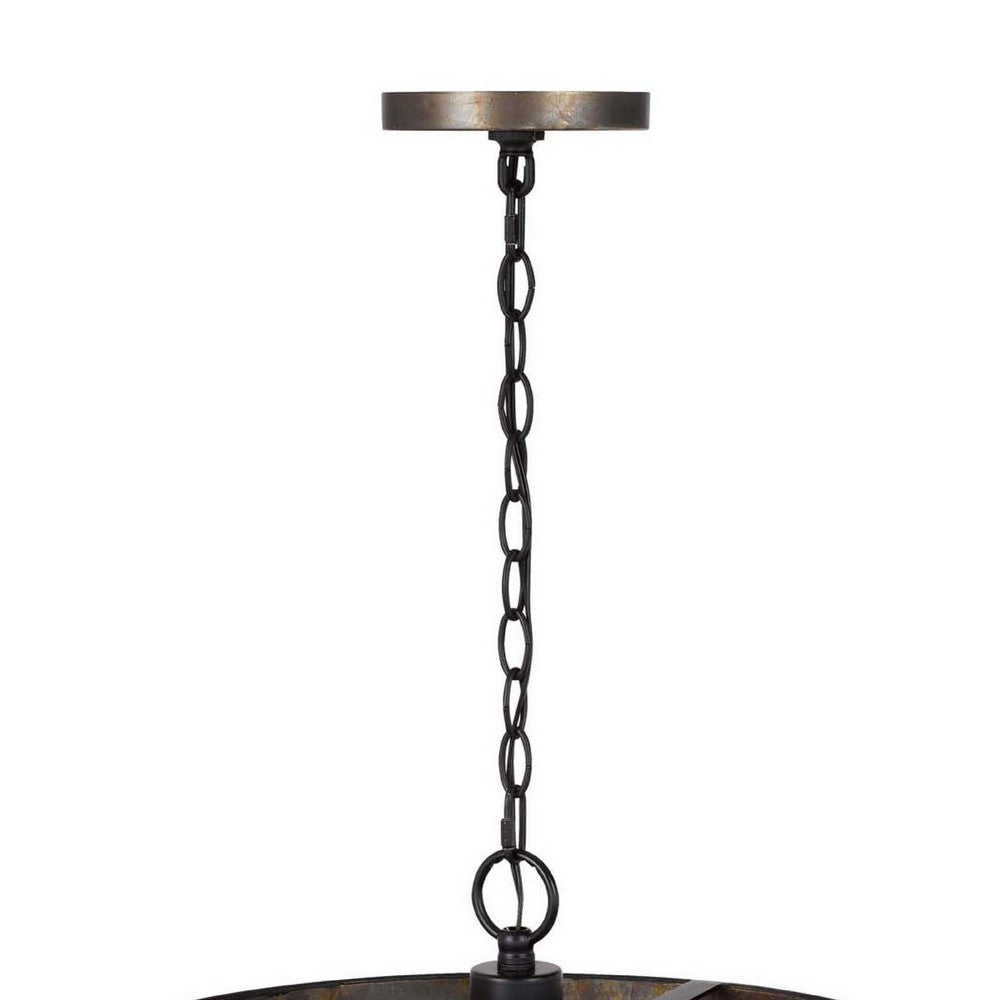 3 Light Chandelier, Industrial Drum Design, Aged Bronze Patina, 20 Inch - BM351653