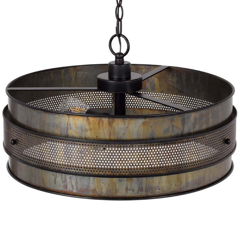 3 Light Chandelier, Industrial Drum Design, Aged Bronze Patina, 20 Inch - BM351653
