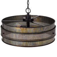3 Light Chandelier, Industrial Drum Design, Aged Bronze Patina, 20 Inch - BM351653