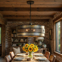 3 Light Chandelier, Industrial Drum Design, Aged Bronze Patina, 20 Inch - BM351653