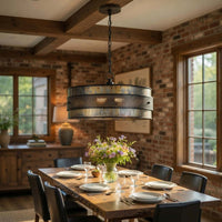 3 Light Chandelier, Industrial Drum Design, Aged Bronze Patina, 20 Inch - BM351653