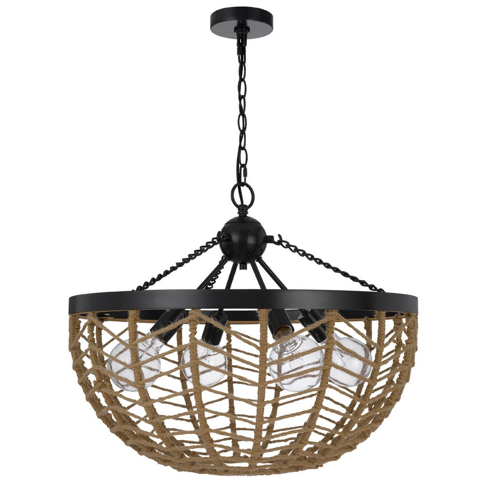 4-Light Dome Style Pendant Chandelier, Burlap, 25 Inch Black - BM351654