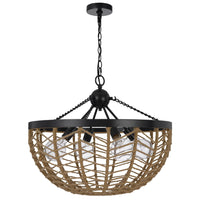 4-Light Dome Style Pendant Chandelier, Burlap, 25 Inch Black - BM351654