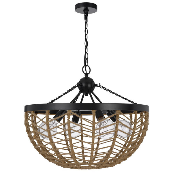4-Light Dome Style Pendant Chandelier, Burlap, 25 Inch Black - BM351654