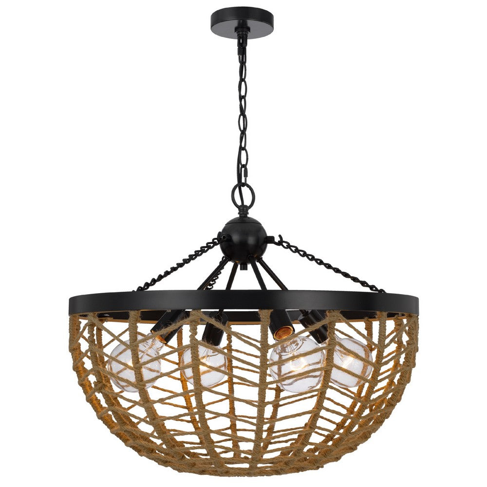 4-Light Dome Style Pendant Chandelier, Burlap, 25 Inch Black - BM351654