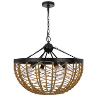 4-Light Dome Style Pendant Chandelier, Burlap, 25 Inch Black - BM351654