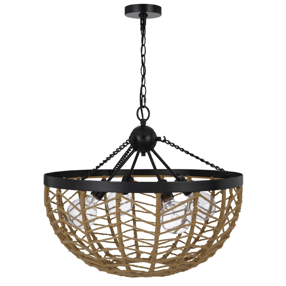 4-Light Dome Style Pendant Chandelier, Burlap, 25 Inch Black - BM351654