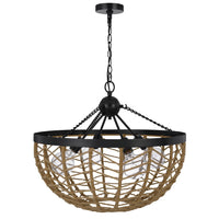 4-Light Dome Style Pendant Chandelier, Burlap, 25 Inch Black - BM351654