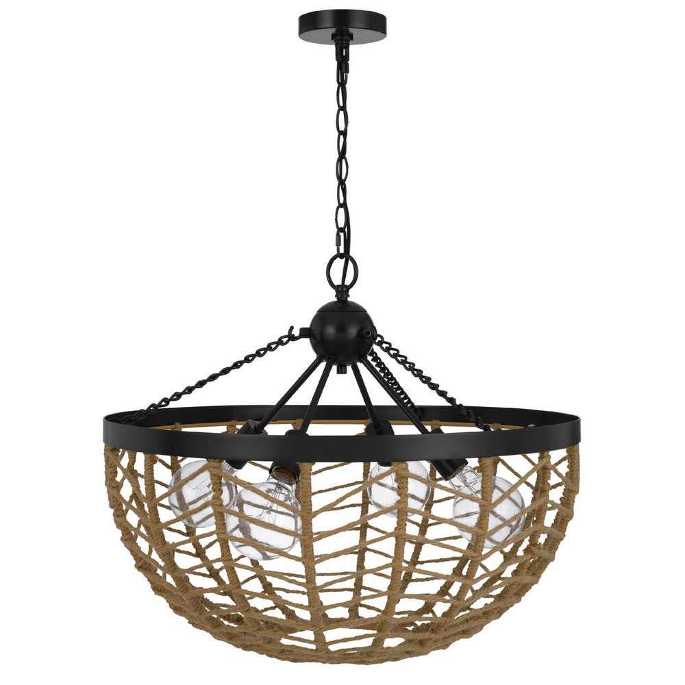 4-Light Dome Style Pendant Chandelier, Burlap, 25 Inch Black - BM351654
