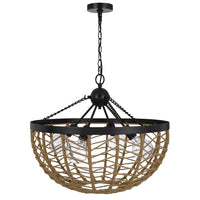 4-Light Dome Style Pendant Chandelier, Burlap, 25 Inch Black - BM351654