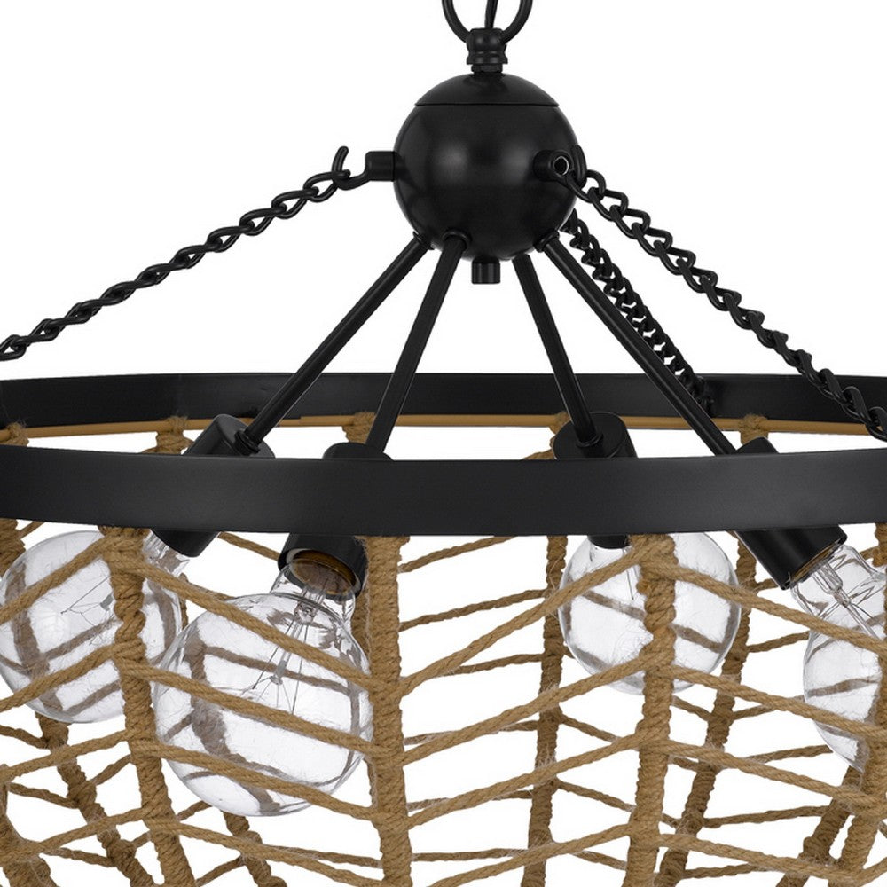4-Light Dome Style Pendant Chandelier, Burlap, 25 Inch Black - BM351654