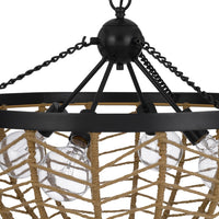 4-Light Dome Style Pendant Chandelier, Burlap, 25 Inch Black - BM351654