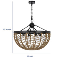 4-Light Dome Style Pendant Chandelier, Burlap, 25 Inch Black - BM351654