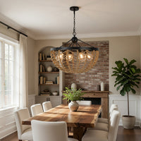 4-Light Dome Style Pendant Chandelier, Burlap, 25 Inch Black - BM351654