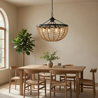 4-Light Dome Style Pendant Chandelier, Burlap, 25 Inch Black - BM351654