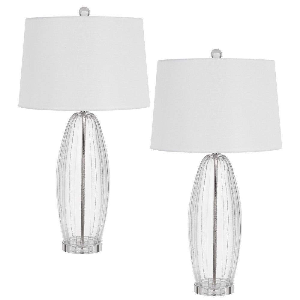 Table Lamp Set of 2, Bullet Shaped Clear Glass, Off White Drum Shade - BM351655