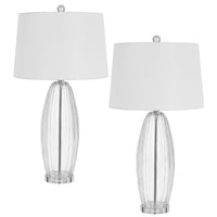 Table Lamp Set of 2, Bullet Shaped Clear Glass, Off White Drum Shade - BM351655