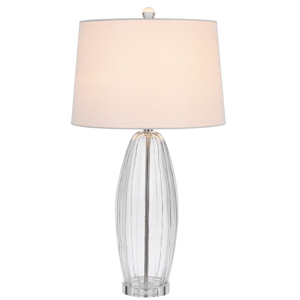 Table Lamp Set of 2, Bullet Shaped Clear Glass, Off White Drum Shade - BM351655