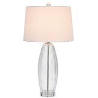 Table Lamp Set of 2, Bullet Shaped Clear Glass, Off White Drum Shade - BM351655
