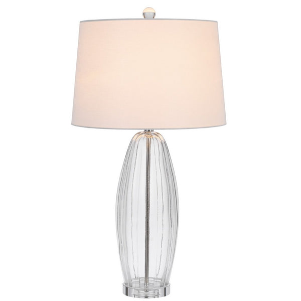 Table Lamp Set of 2, Bullet Shaped Clear Glass, Off White Drum Shade - BM351655