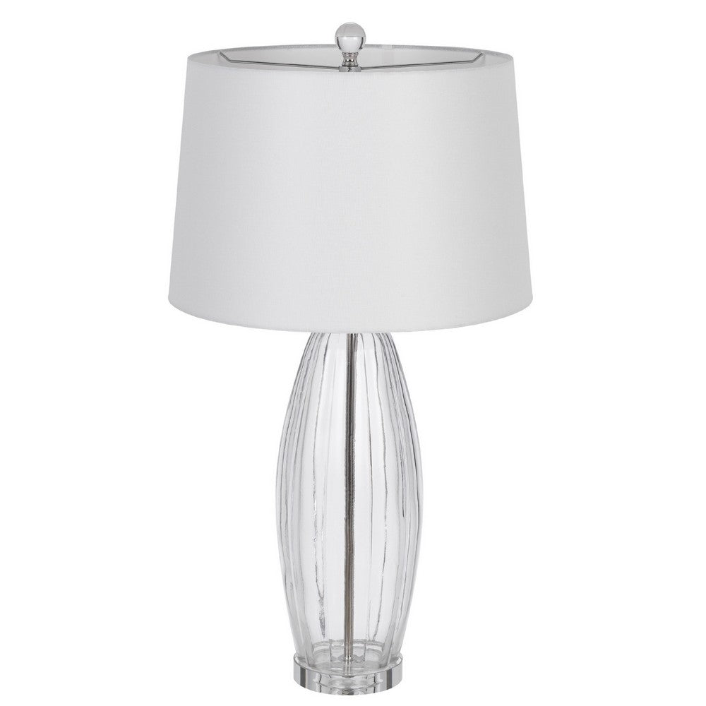 Table Lamp Set of 2, Bullet Shaped Clear Glass, Off White Drum Shade - BM351655