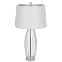 Table Lamp Set of 2, Bullet Shaped Clear Glass, Off White Drum Shade - BM351655