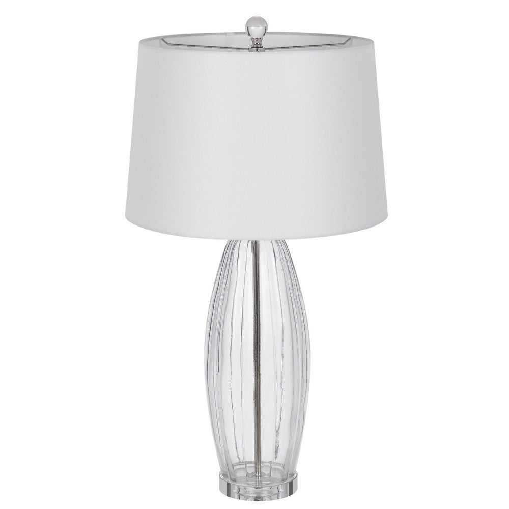 Table Lamp Set of 2, Bullet Shaped Clear Glass, Off White Drum Shade - BM351655