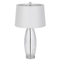 Table Lamp Set of 2, Bullet Shaped Clear Glass, Off White Drum Shade - BM351655