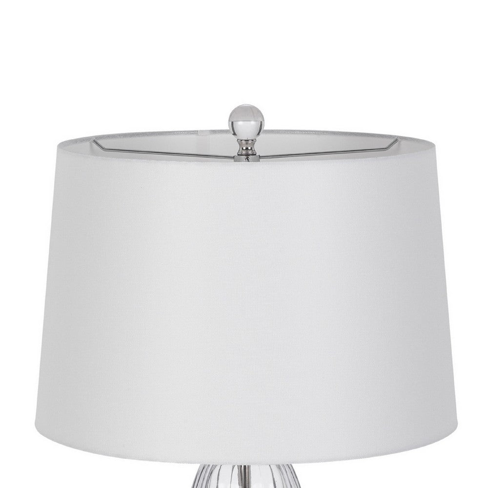 Table Lamp Set of 2, Bullet Shaped Clear Glass, Off White Drum Shade - BM351655