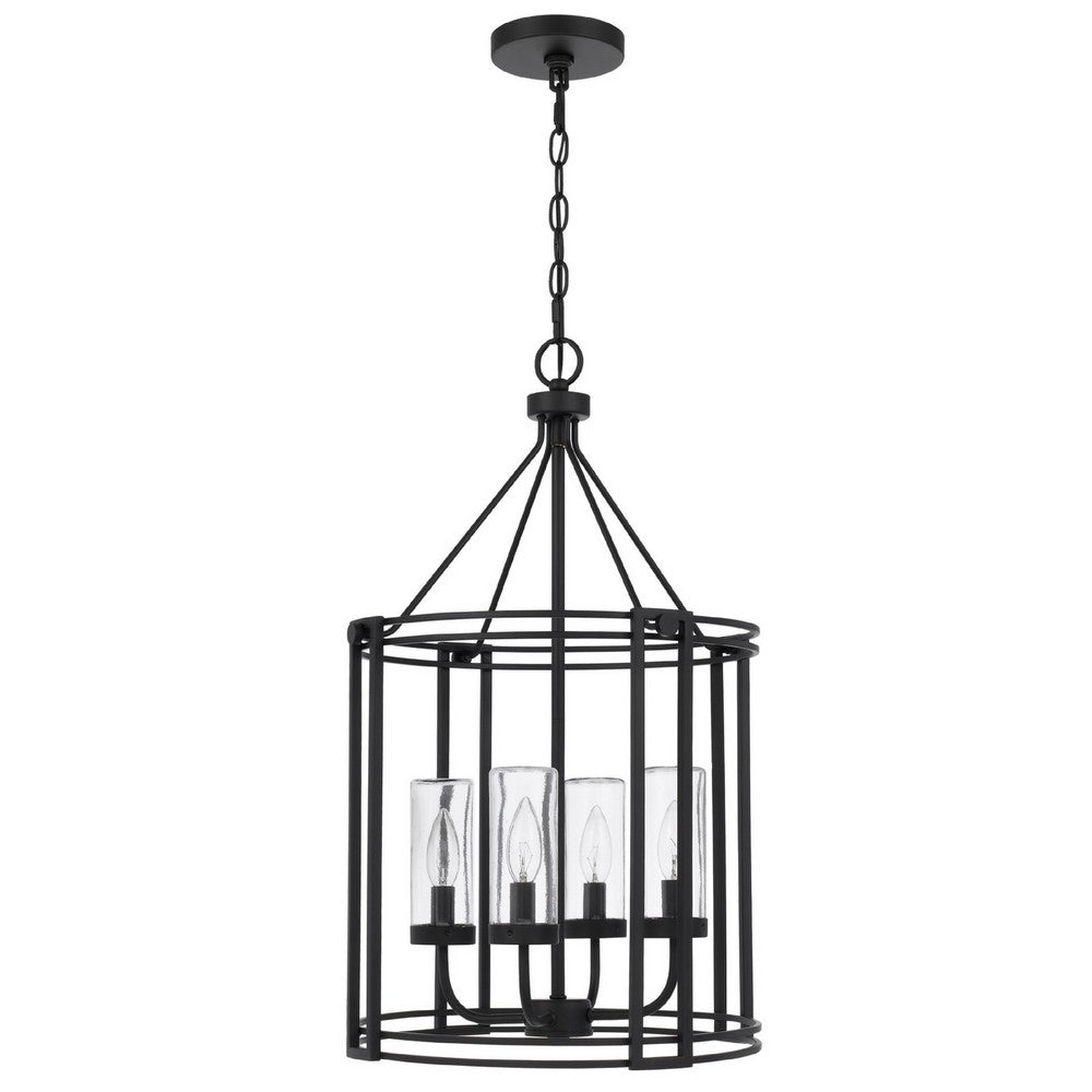 4-Light Chandelier with Clear Glass Shades, 26 Inch Black Round Cage - BM351656