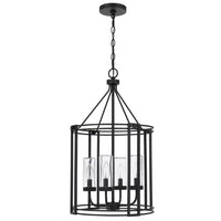 4-Light Chandelier with Clear Glass Shades, 26 Inch Black Round Cage - BM351656