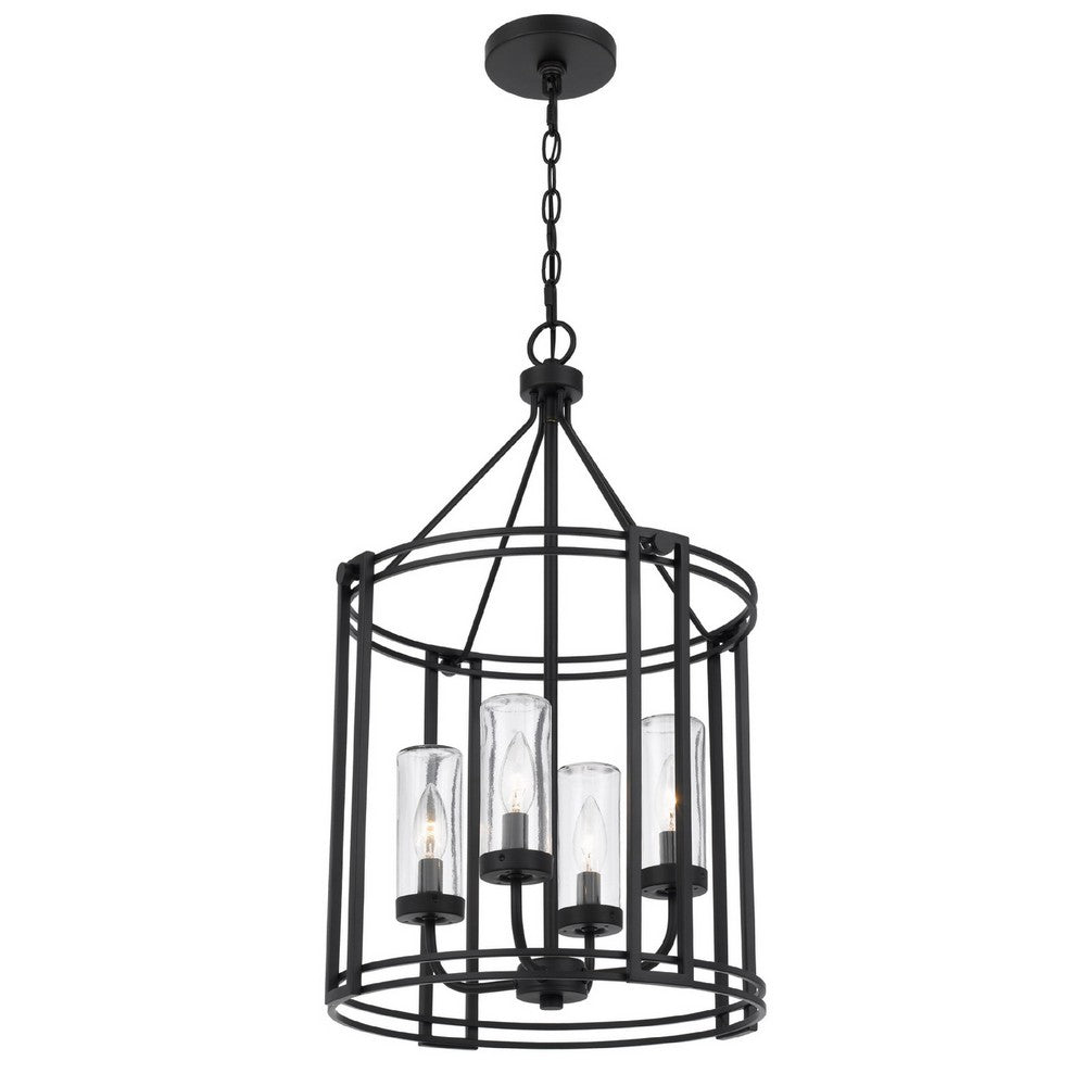 4-Light Chandelier with Clear Glass Shades, 26 Inch Black Round Cage - BM351656