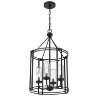4-Light Chandelier with Clear Glass Shades, 26 Inch Black Round Cage - BM351656