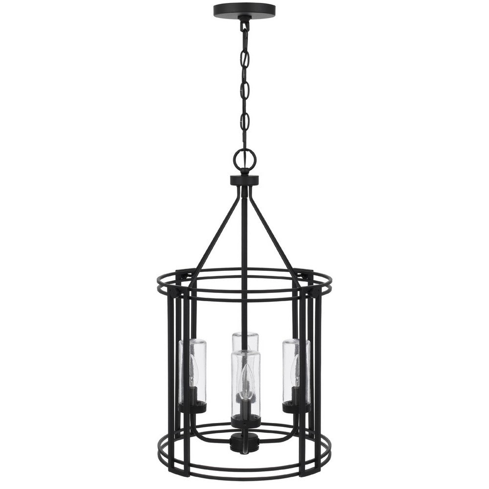4-Light Chandelier with Clear Glass Shades, 26 Inch Black Round Cage - BM351656