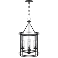4-Light Chandelier with Clear Glass Shades, 26 Inch Black Round Cage - BM351656