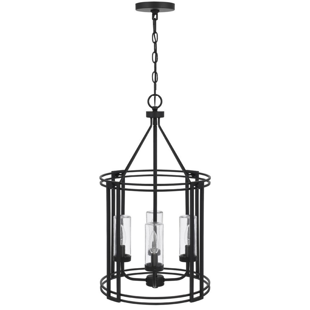 4-Light Chandelier with Clear Glass Shades, 26 Inch Black Round Cage - BM351656