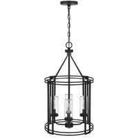 4-Light Chandelier with Clear Glass Shades, 26 Inch Black Round Cage - BM351656