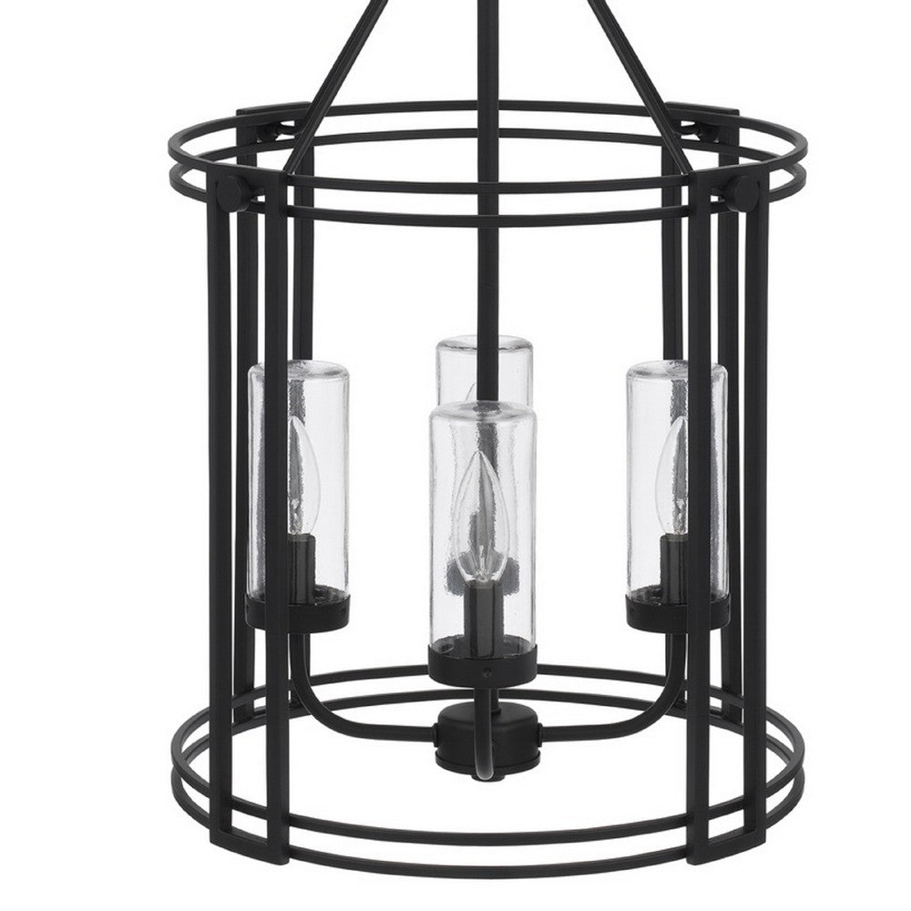 4-Light Chandelier with Clear Glass Shades, 26 Inch Black Round Cage - BM351656