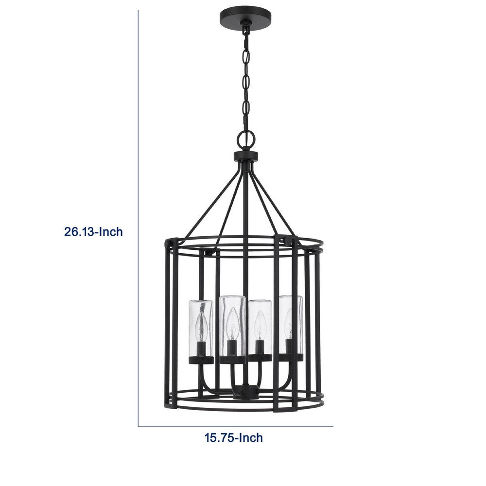 4-Light Chandelier with Clear Glass Shades, 26 Inch Black Round Cage - BM351656