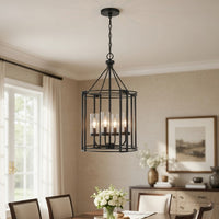 4-Light Chandelier with Clear Glass Shades, 26 Inch Black Round Cage - BM351656